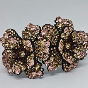 Crystal Flower Ponytail, Bun Claw - Shades of Champagne, Blush & Garnet